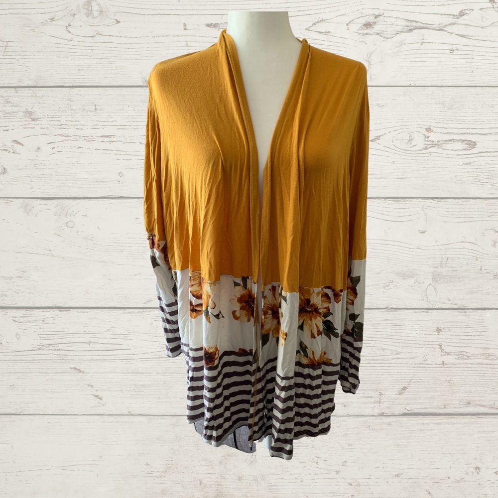 Cute mixed pattern floral stripe duster 3x
